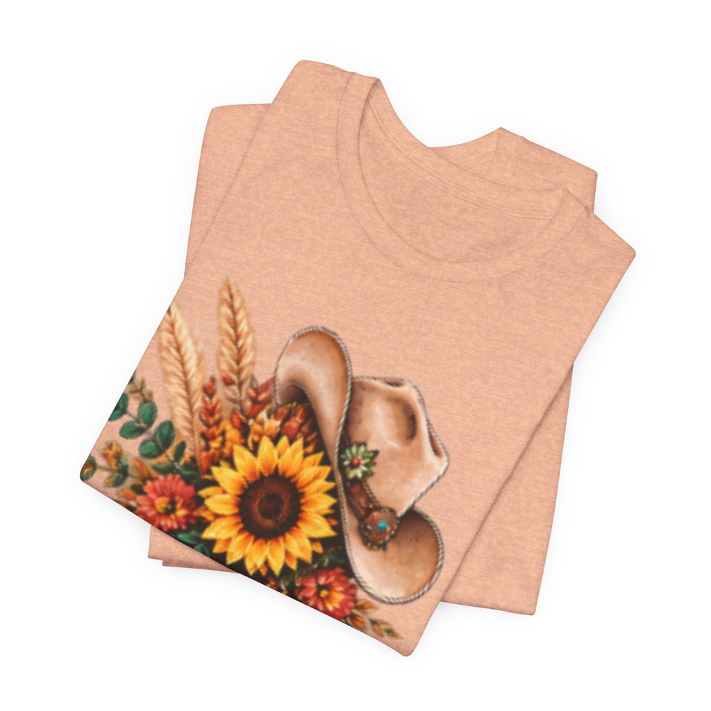 Cowgirl Boot & Sunflower T‑Shirt — Western Floral Tee for Fall