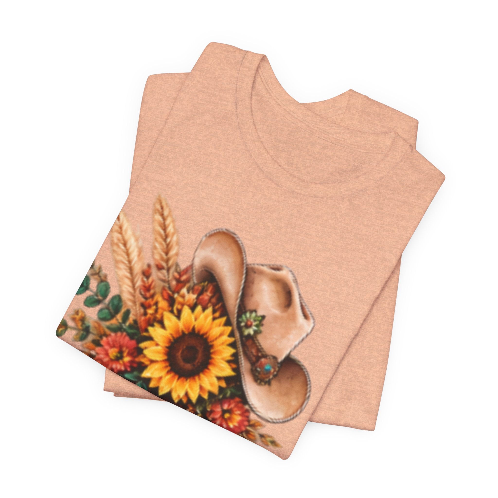 Cowgirl Boot & Sunflower T‑Shirt — Western Floral Tee for Fall