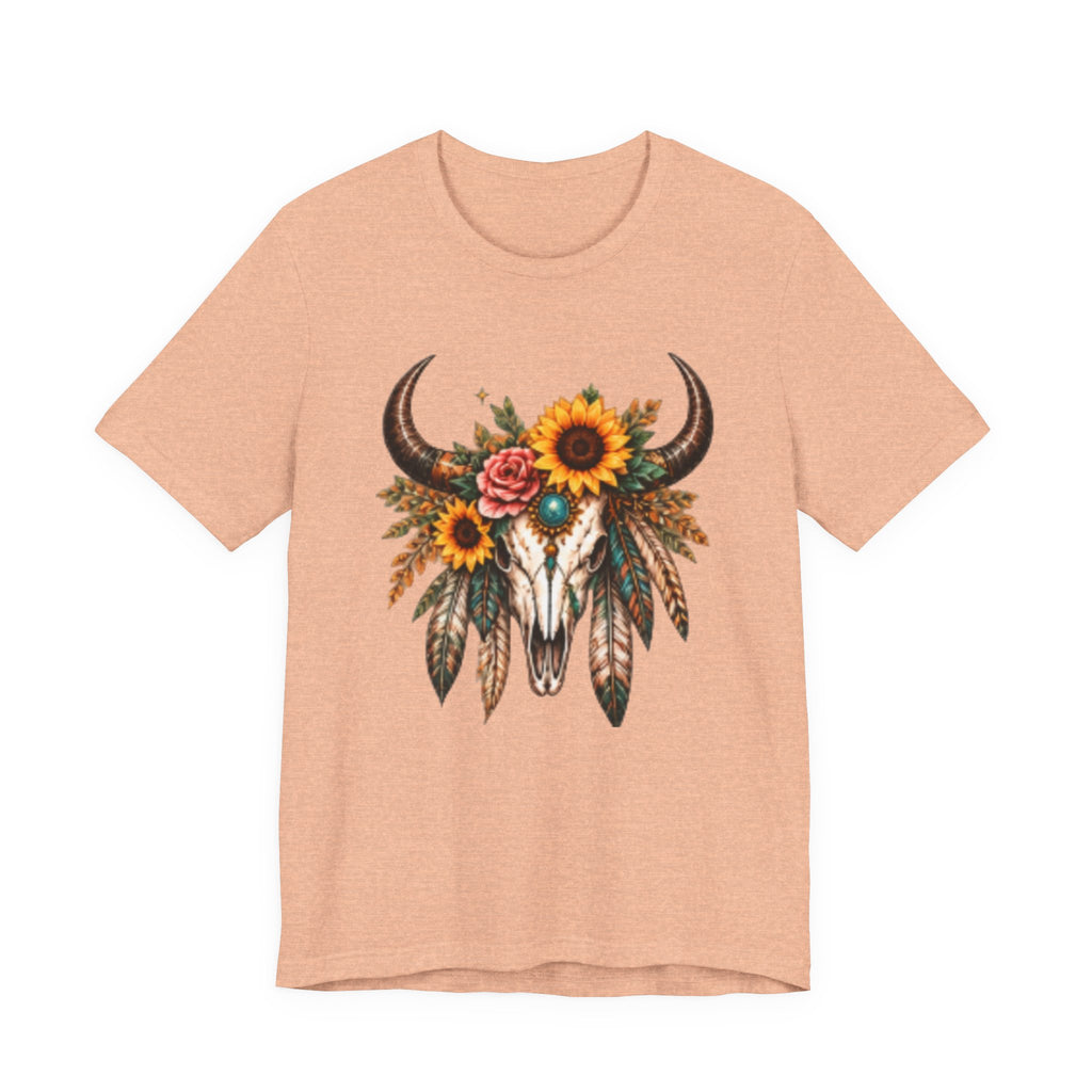 Boho Bull Skull Tee — Sunflower & Feather Western Graphic T-Shirt