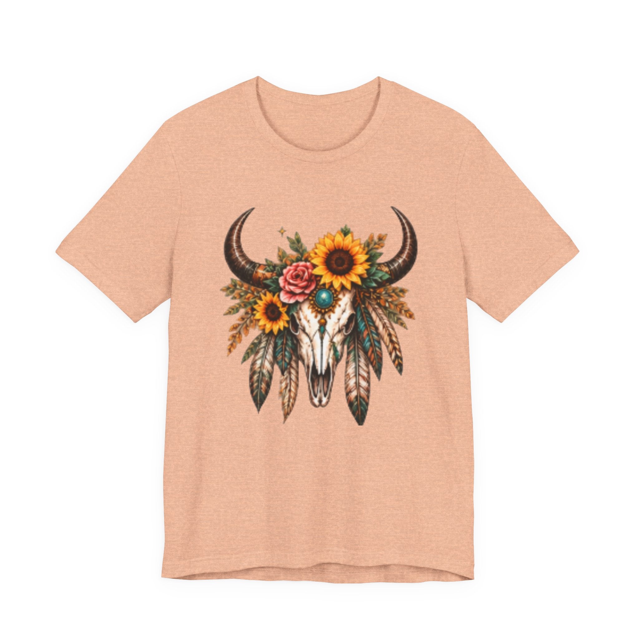 Boho Bull Skull Tee — Sunflower & Feather Western Graphic T-Shirt