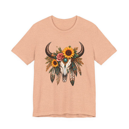Boho Bull Skull Tee — Sunflower & Feather Western Graphic T-Shirt