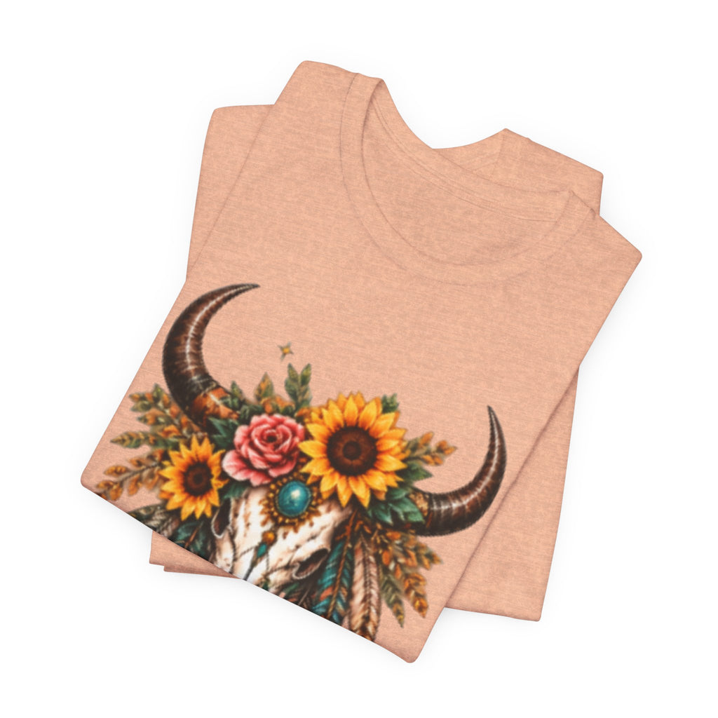 Boho Bull Skull Tee — Sunflower & Feather Western Graphic T-Shirt
