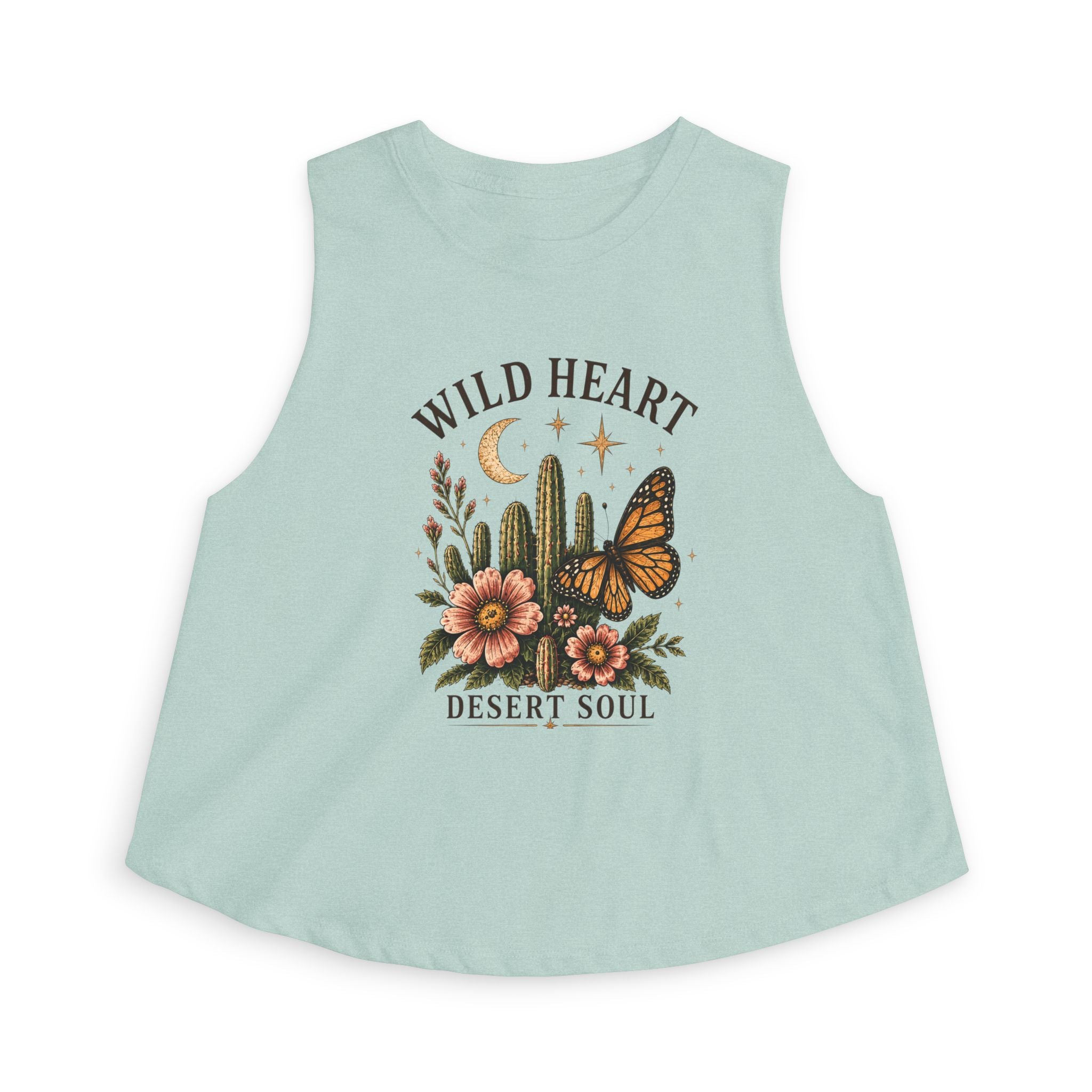 Wild Heart Desert Soul Crop Top — Boho Cactus & Monarch Butterfly Graphic