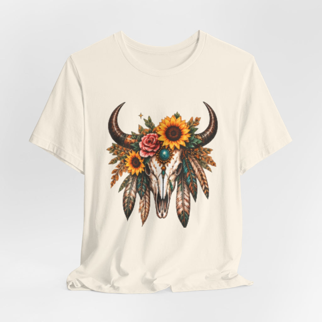 Boho Bull Skull Tee — Sunflower & Feather Western Graphic T-Shirt
