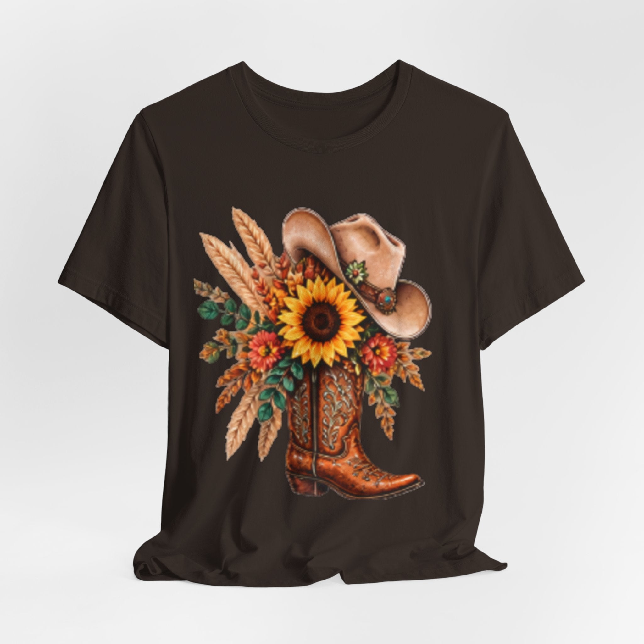 Cowgirl Boot & Sunflower T‑Shirt — Western Floral Tee for Fall
