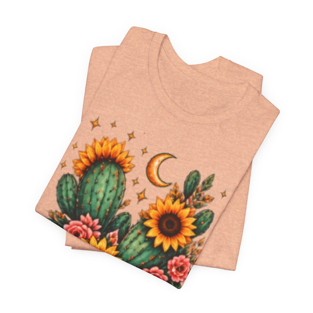 Sunflower & Cactus Tee — Boho Moon Floral Graphic Shirt