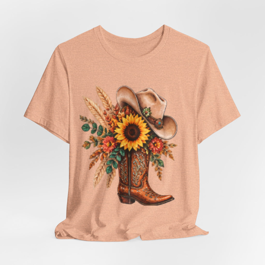 Cowgirl Boot & Sunflower T‑Shirt — Western Floral Tee for Fall