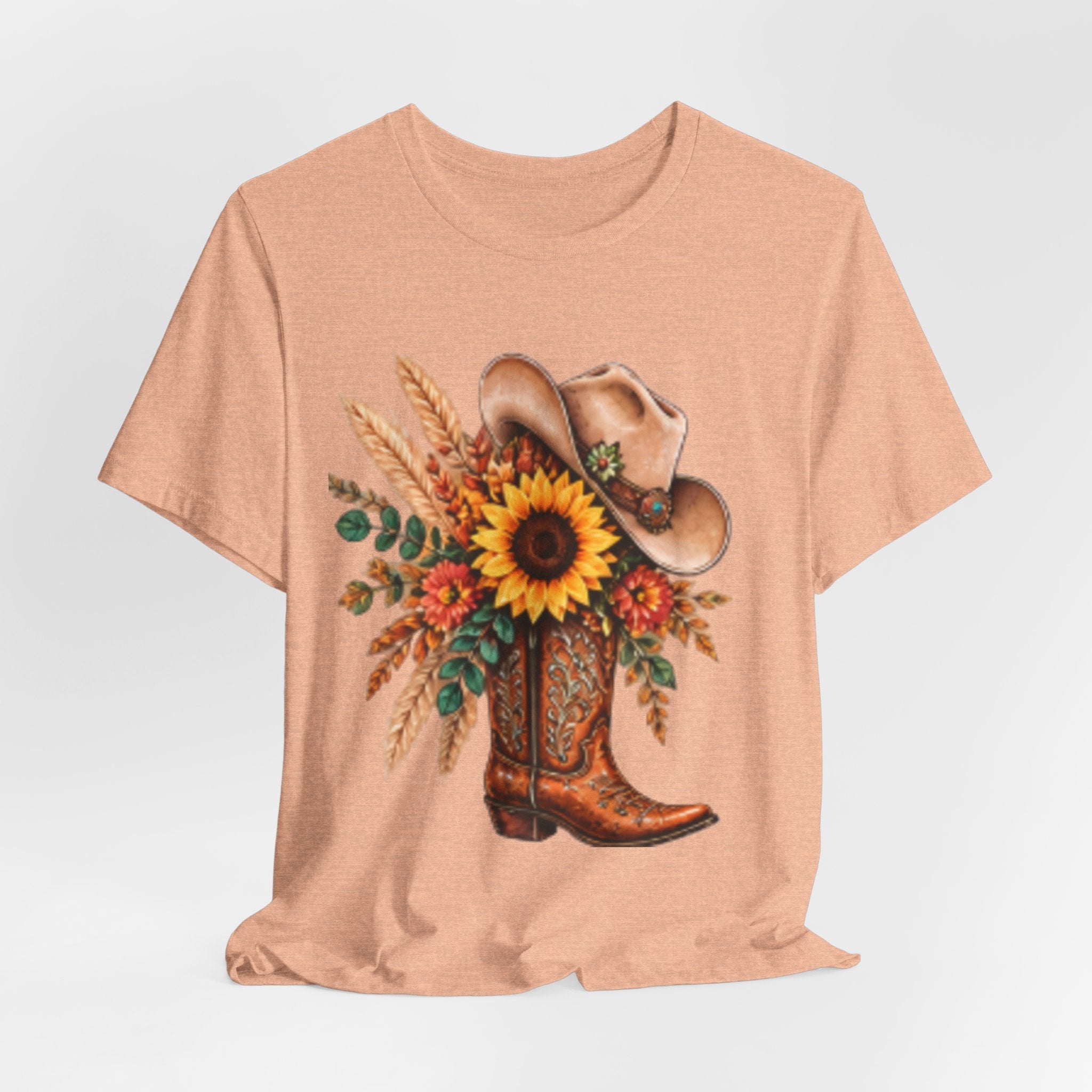 Cowgirl Boot & Sunflower T‑Shirt — Western Floral Tee for Fall