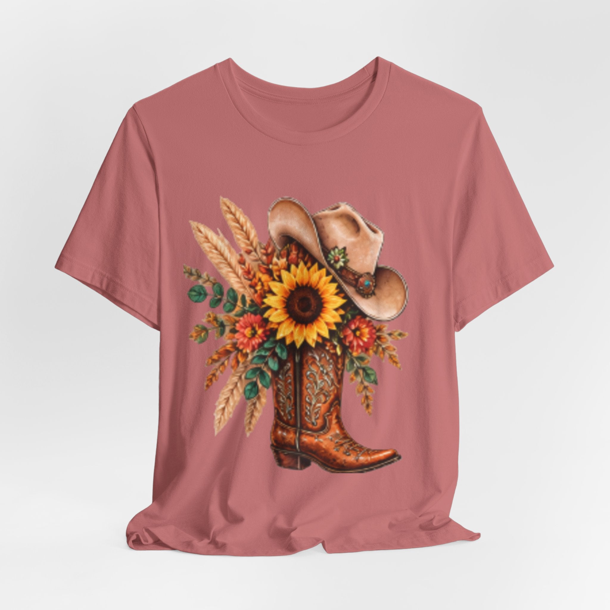 Cowgirl Boot & Sunflower T‑Shirt — Western Floral Tee for Fall