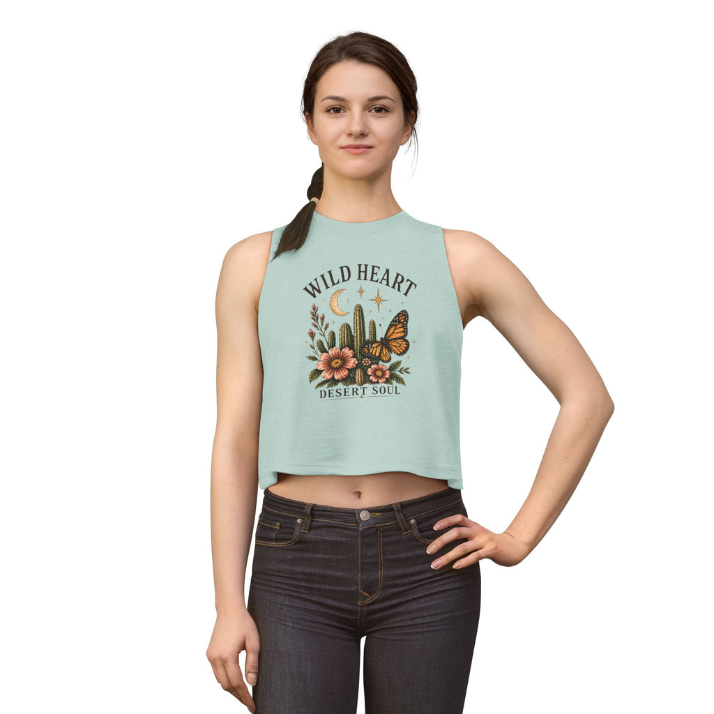 Wild Heart Desert Soul Crop Top — Boho Cactus & Monarch Butterfly Graphic