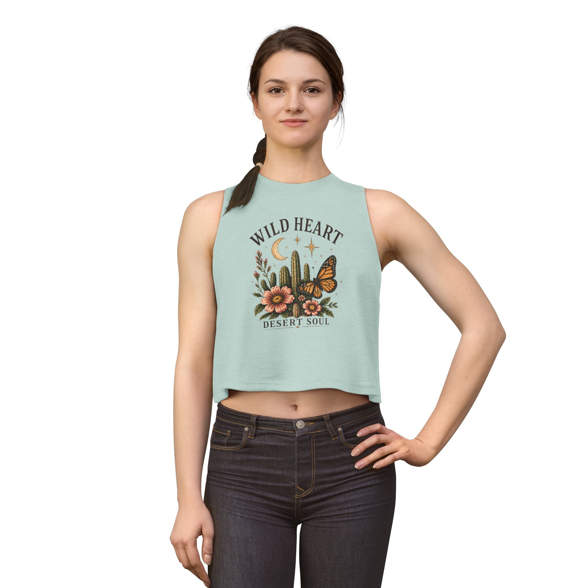Wild Heart Desert Soul Crop Top — Boho Cactus & Monarch Butterfly Graphic