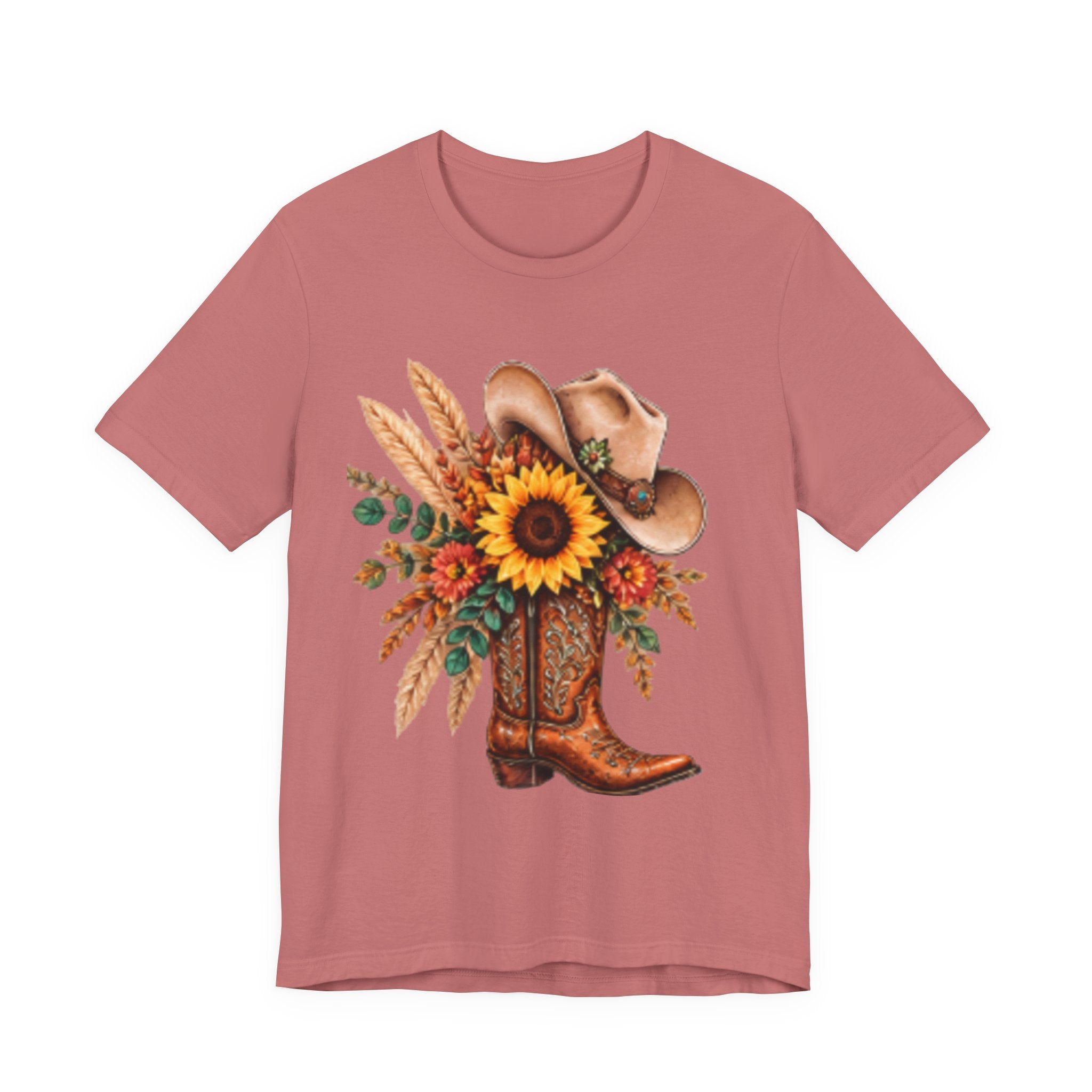 Cowgirl Boot & Sunflower T‑Shirt — Western Floral Tee for Fall