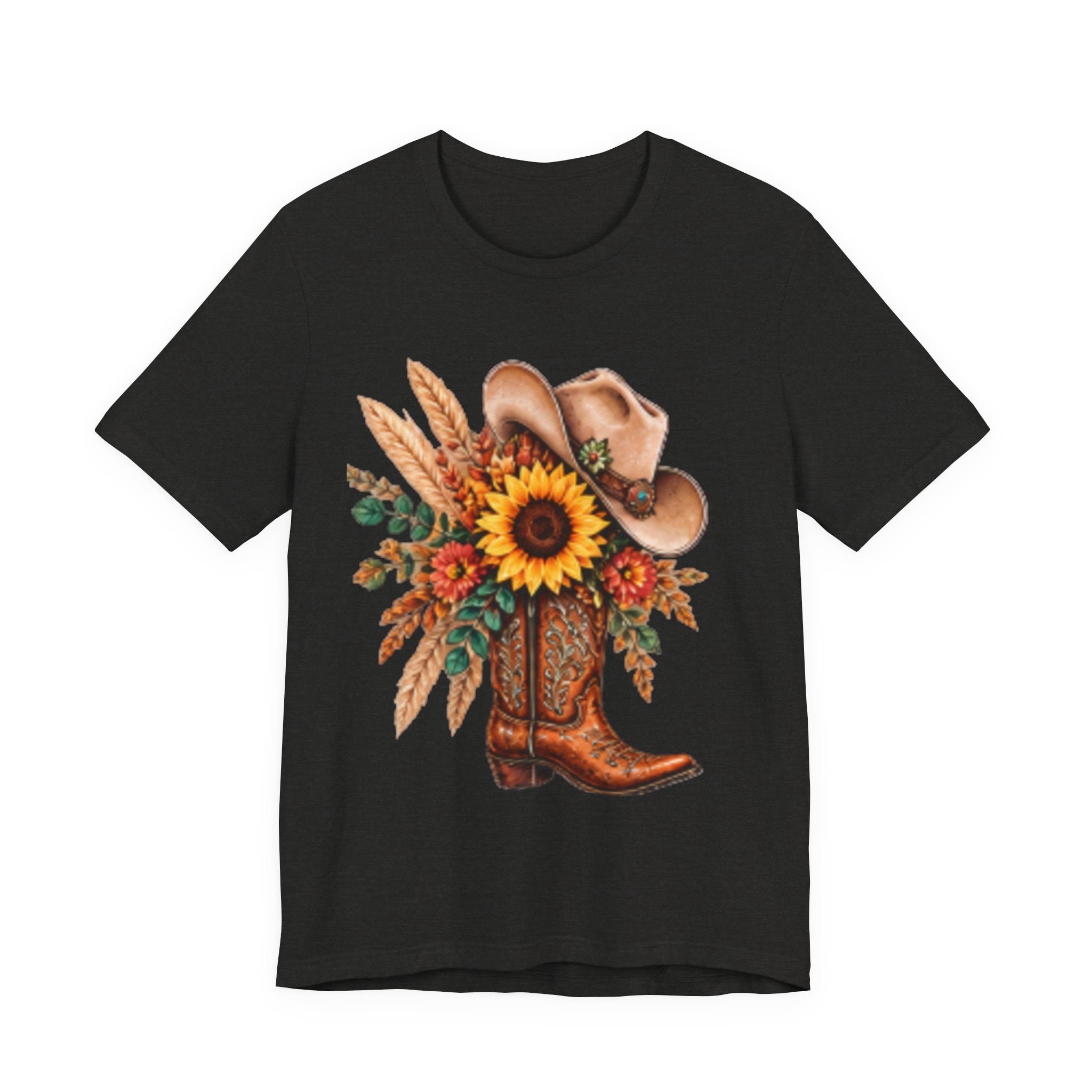 Cowgirl Boot & Sunflower T‑Shirt — Western Floral Tee for Fall