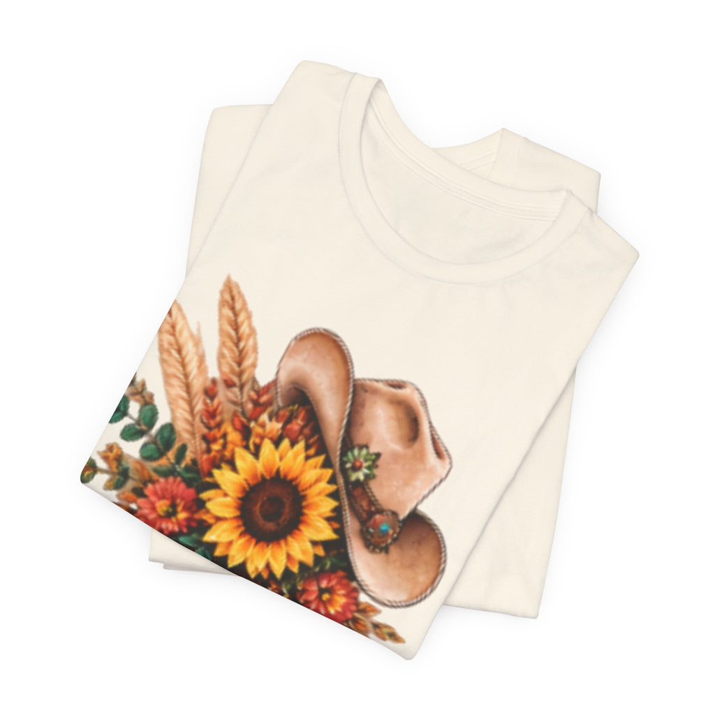 Cowgirl Boot & Sunflower T‑Shirt — Western Floral Tee for Fall