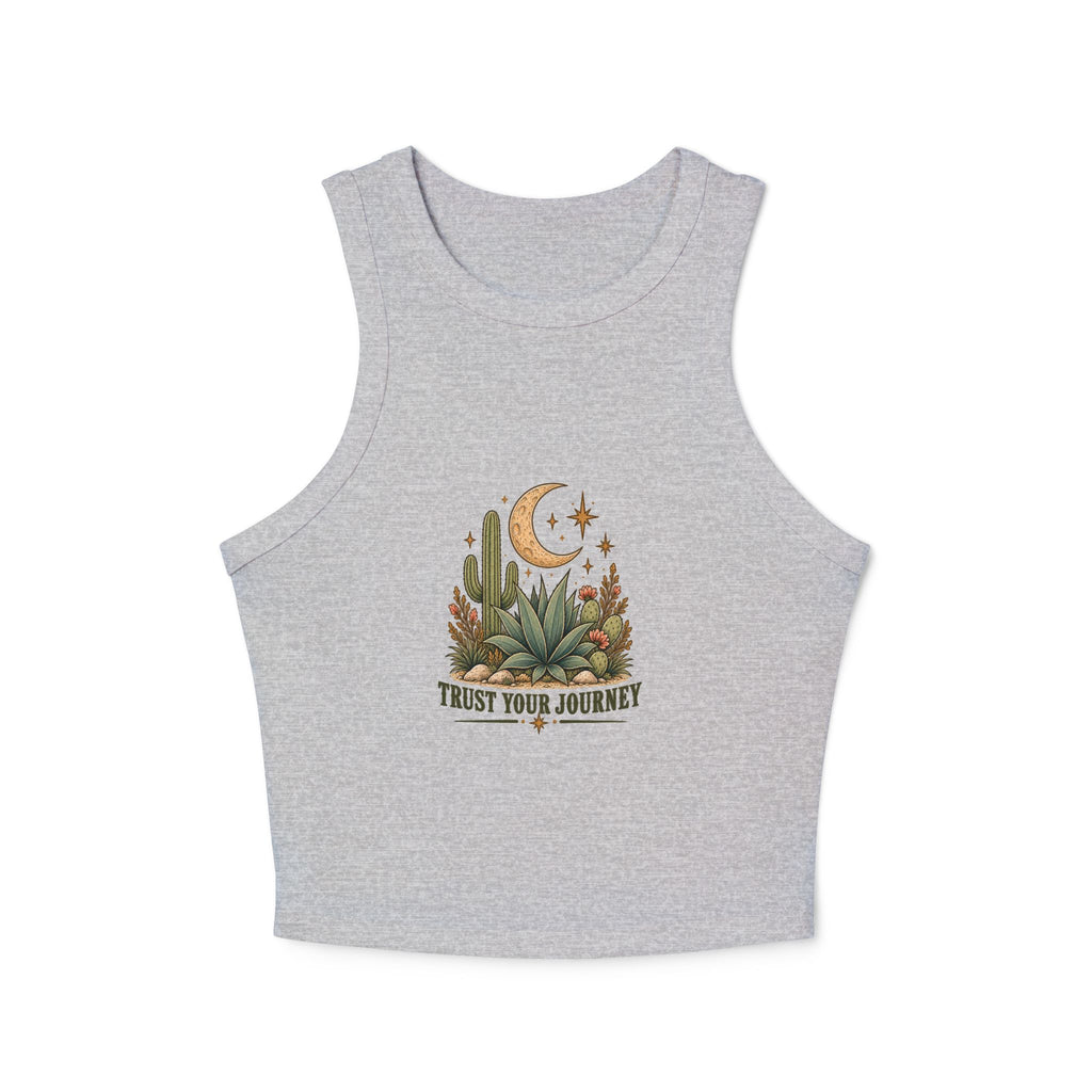 Trust Your Journey Cropped Racer Tank — Moon & Succulent Graphic