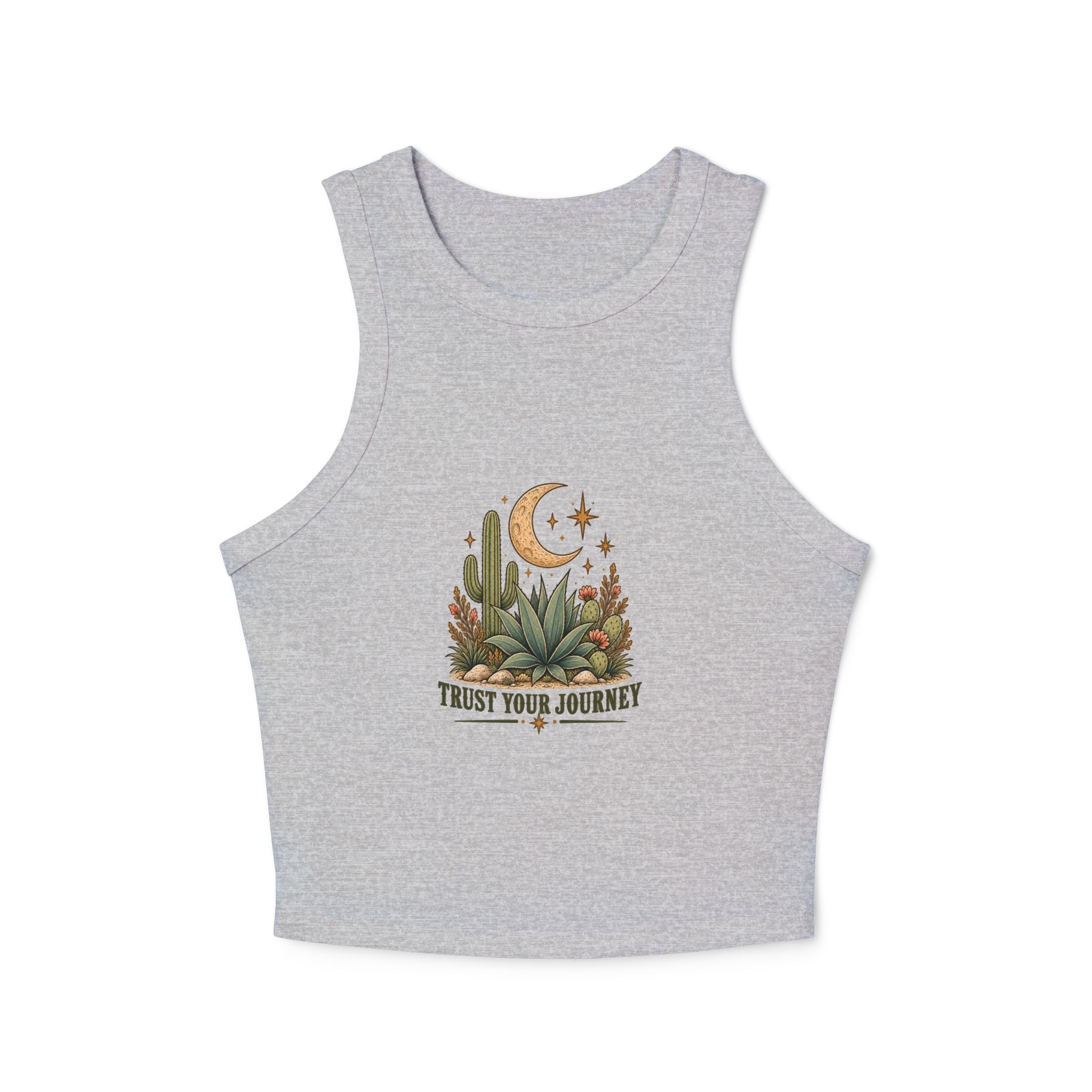 Trust Your Journey Cropped Racer Tank — Moon & Succulent Graphic