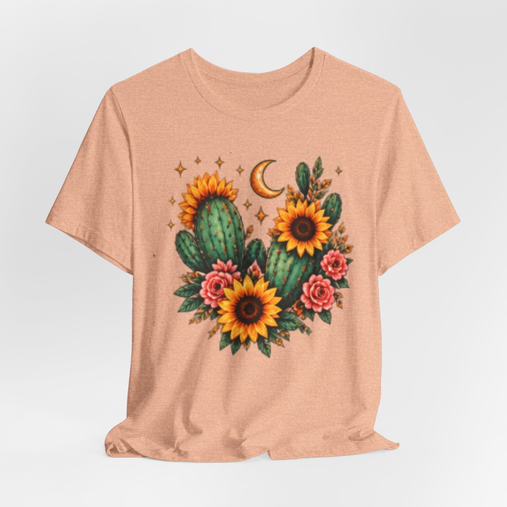 Sunflower & Cactus Tee — Boho Moon Floral Graphic Shirt