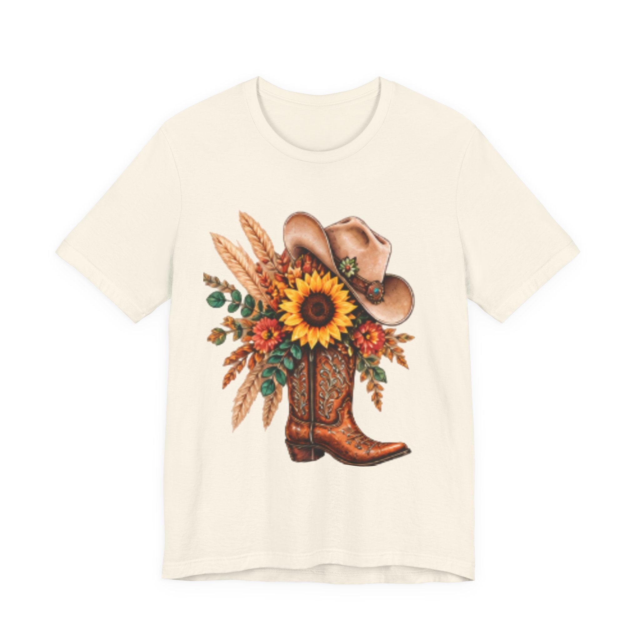 Cowgirl Boot & Sunflower T‑Shirt — Western Floral Tee for Fall