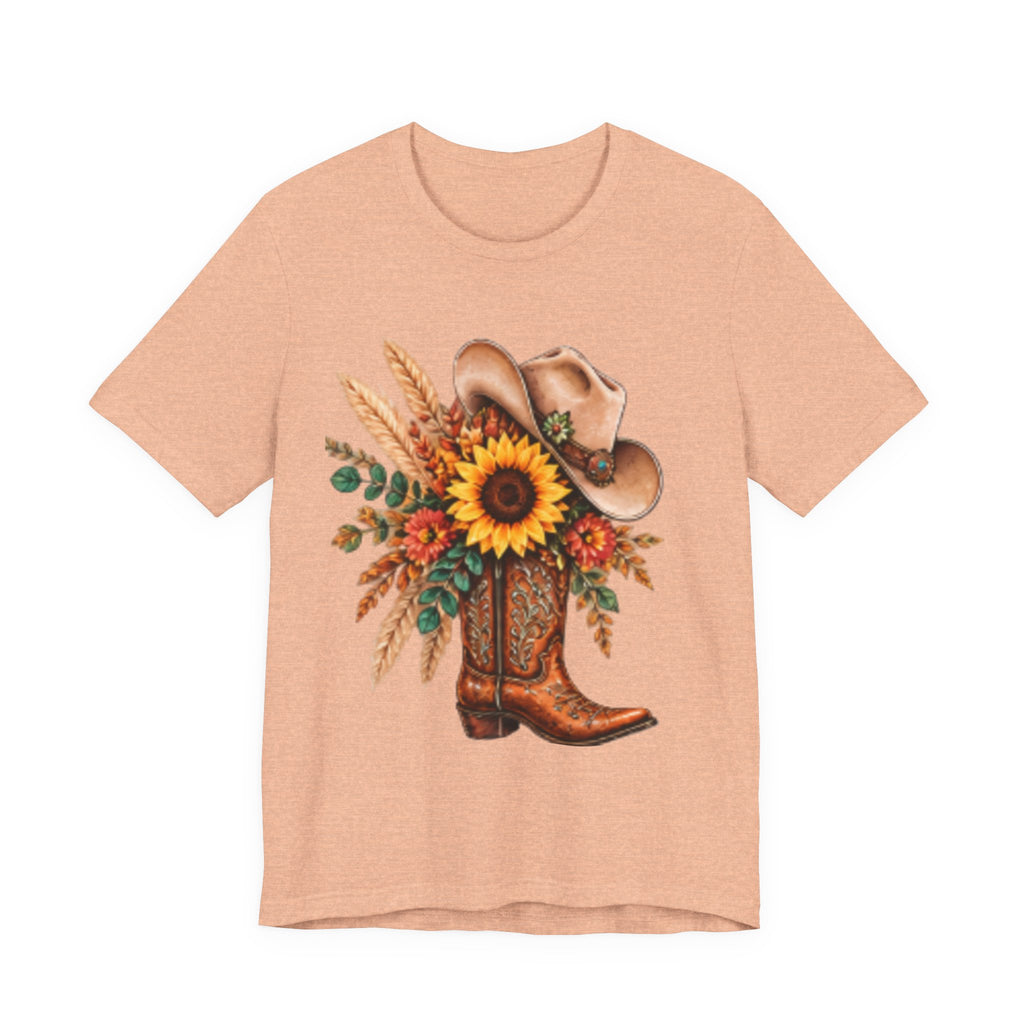Cowgirl Boot & Sunflower T‑Shirt — Western Floral Tee for Fall