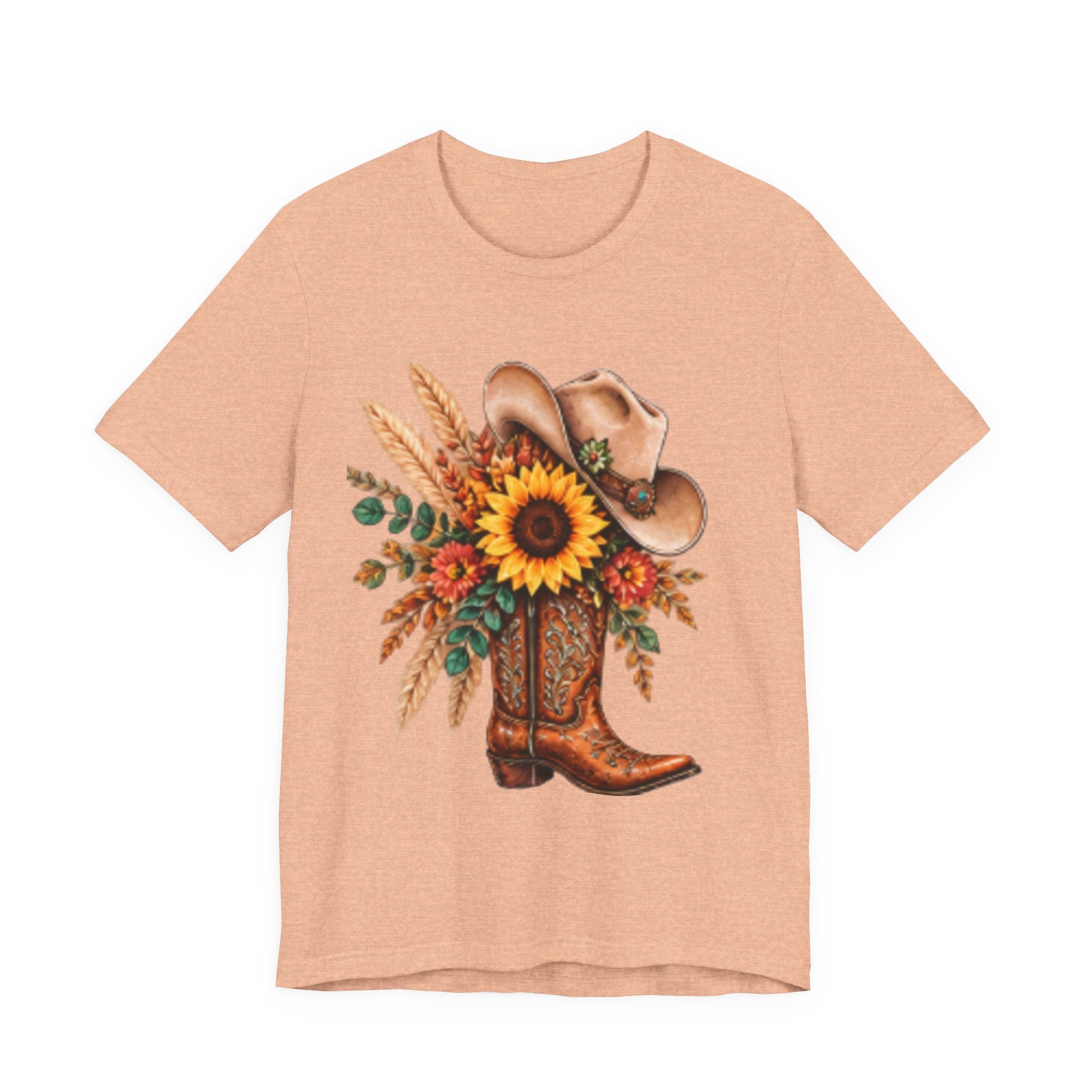 Cowgirl Boot & Sunflower T‑Shirt — Western Floral Tee for Fall