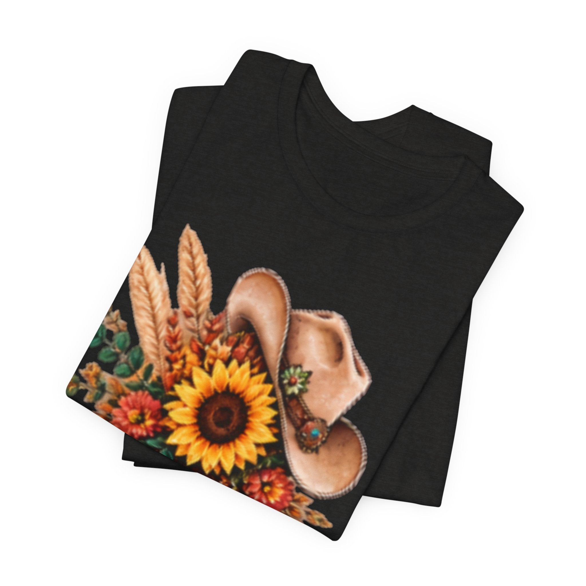 Cowgirl Boot & Sunflower T‑Shirt — Western Floral Tee for Fall