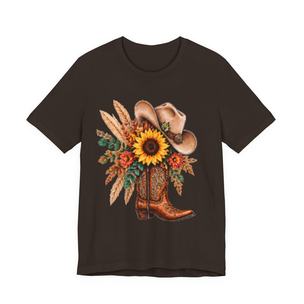 Cowgirl Boot & Sunflower T‑Shirt — Western Floral Tee for Fall