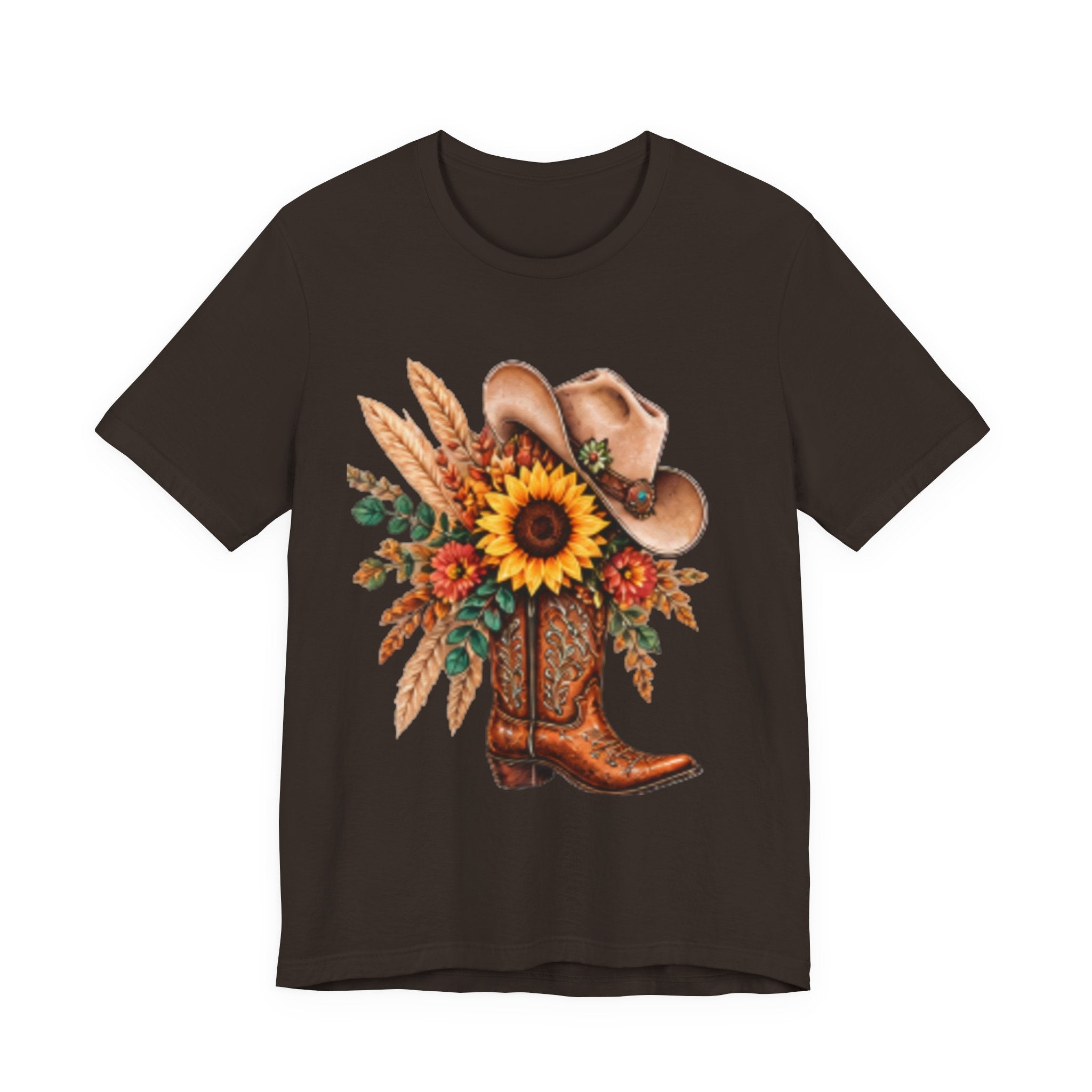 Cowgirl Boot & Sunflower T‑Shirt — Western Floral Tee for Fall