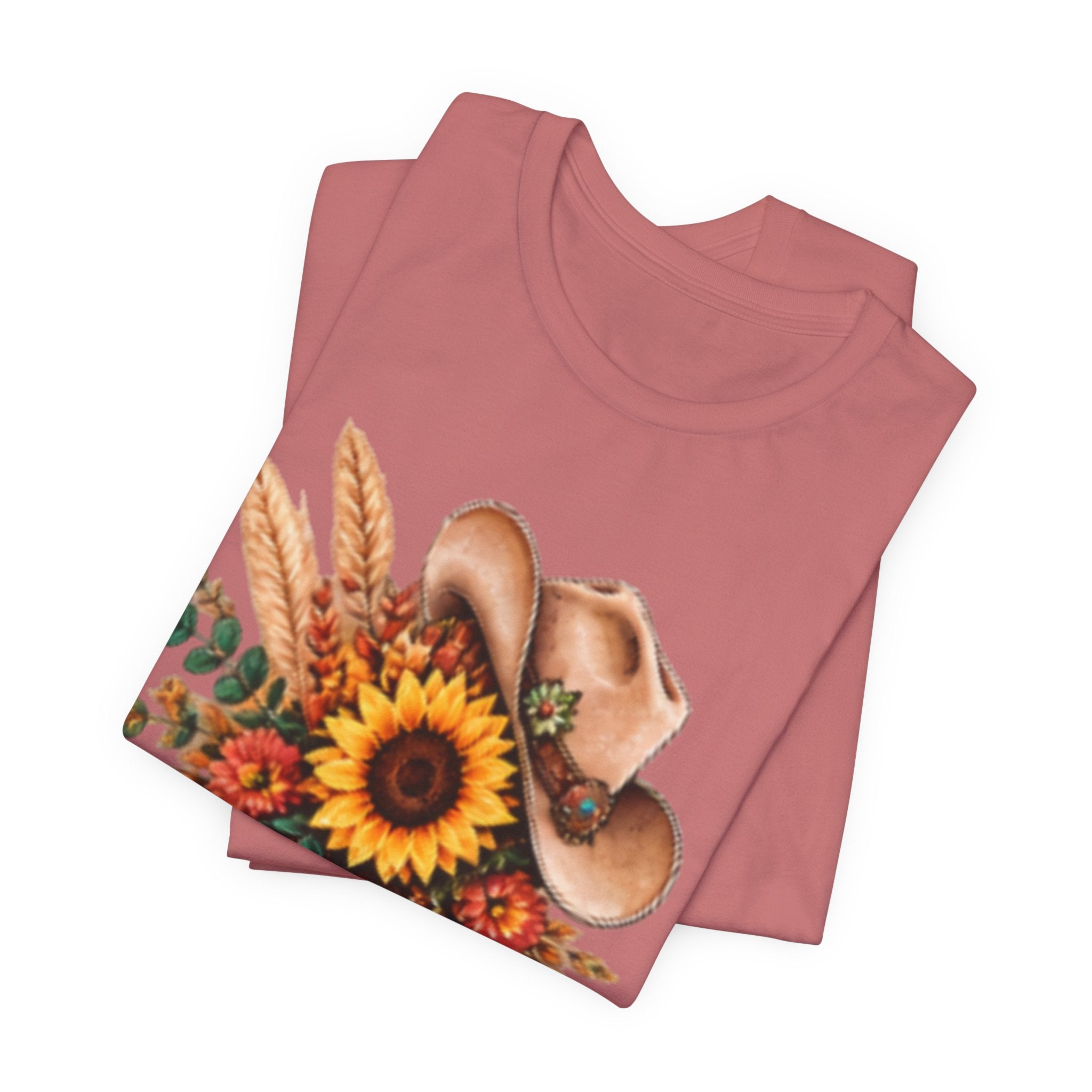 Cowgirl Boot & Sunflower T‑Shirt — Western Floral Tee for Fall