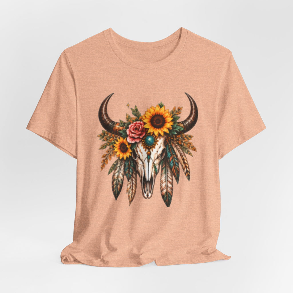 Boho Bull Skull Tee — Sunflower & Feather Western Graphic T-Shirt
