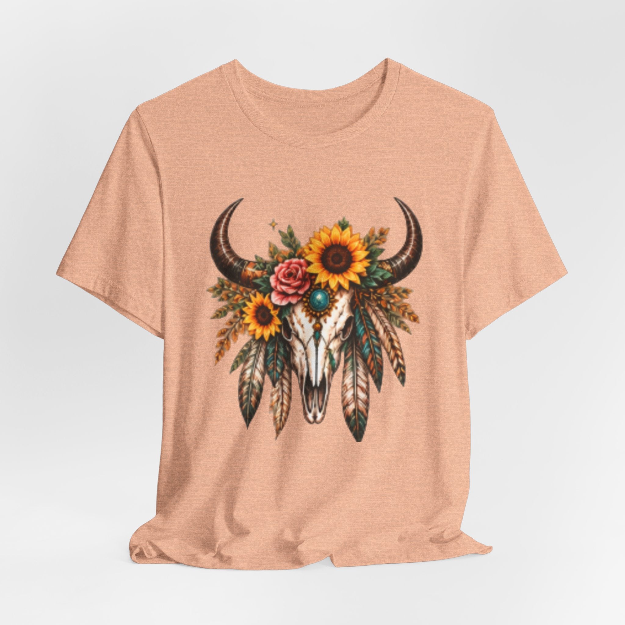 Boho Bull Skull Tee — Sunflower & Feather Western Graphic T-Shirt