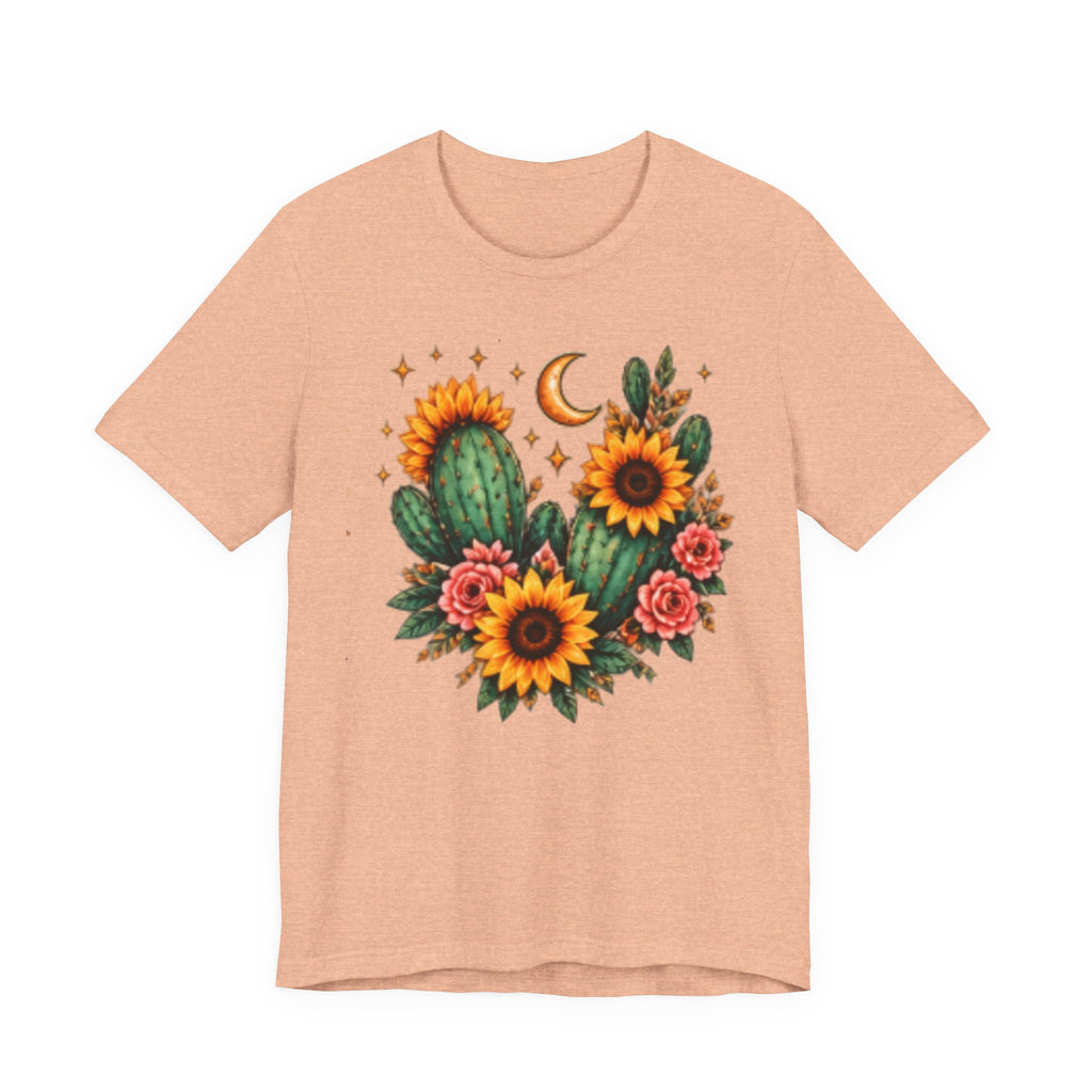 Sunflower & Cactus Tee — Boho Moon Floral Graphic Shirt