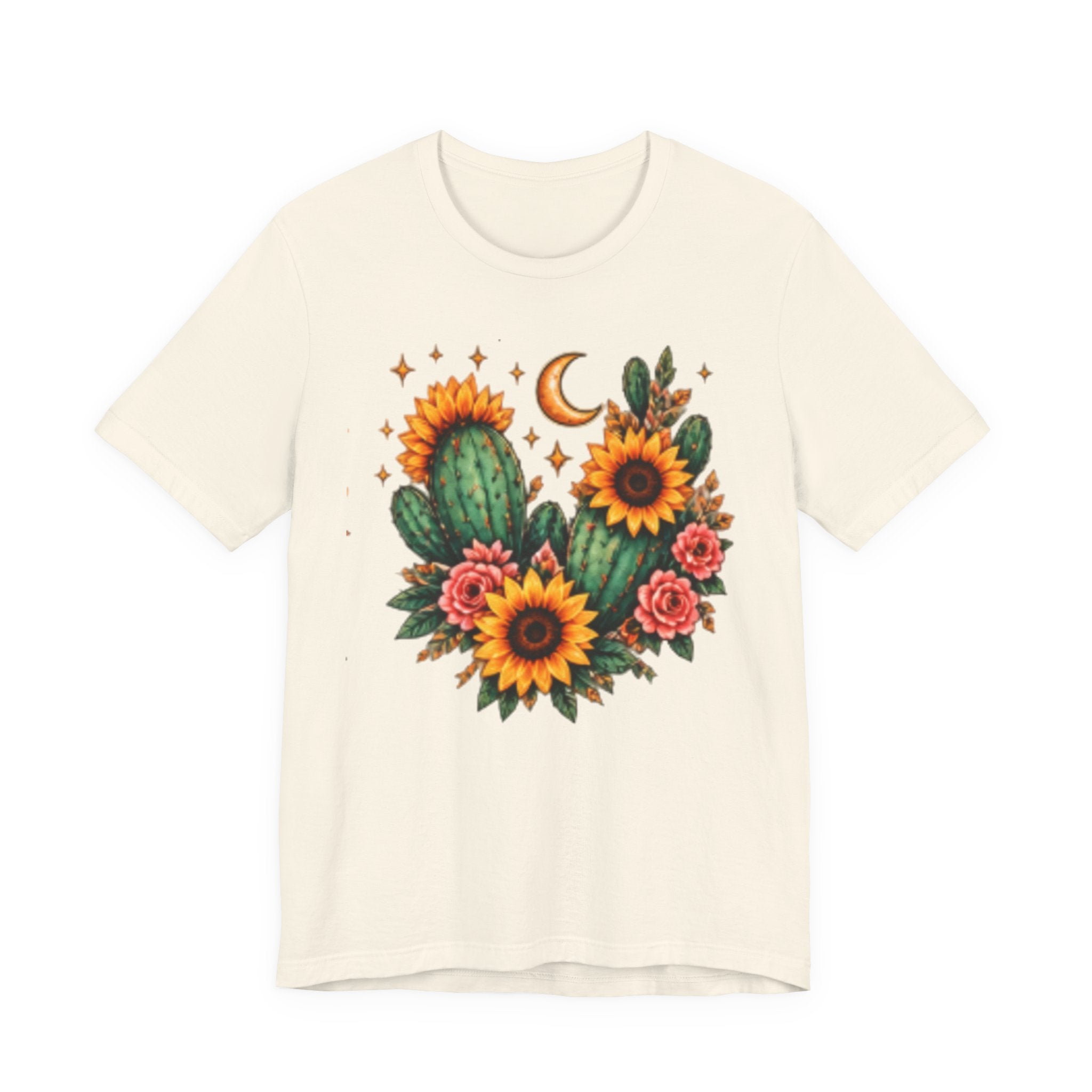 Sunflower & Cactus Tee — Boho Moon Floral Graphic Shirt