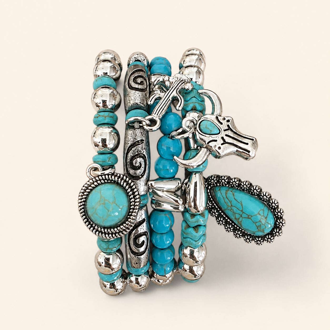 Wild West Turquoise Longhorn Bracelet Stack