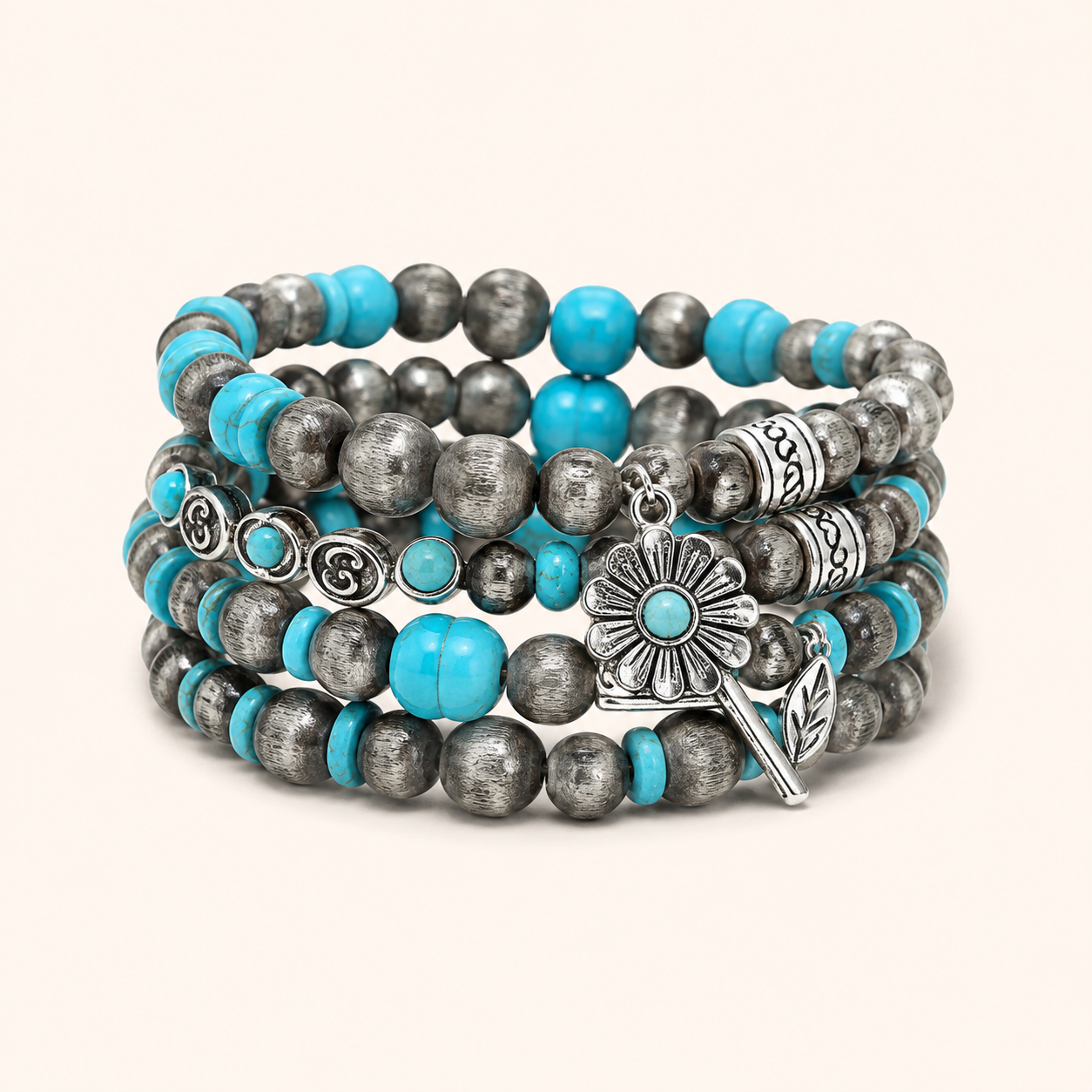 Desert Bloom Turquoise & Antique Silver Bracelet Stack