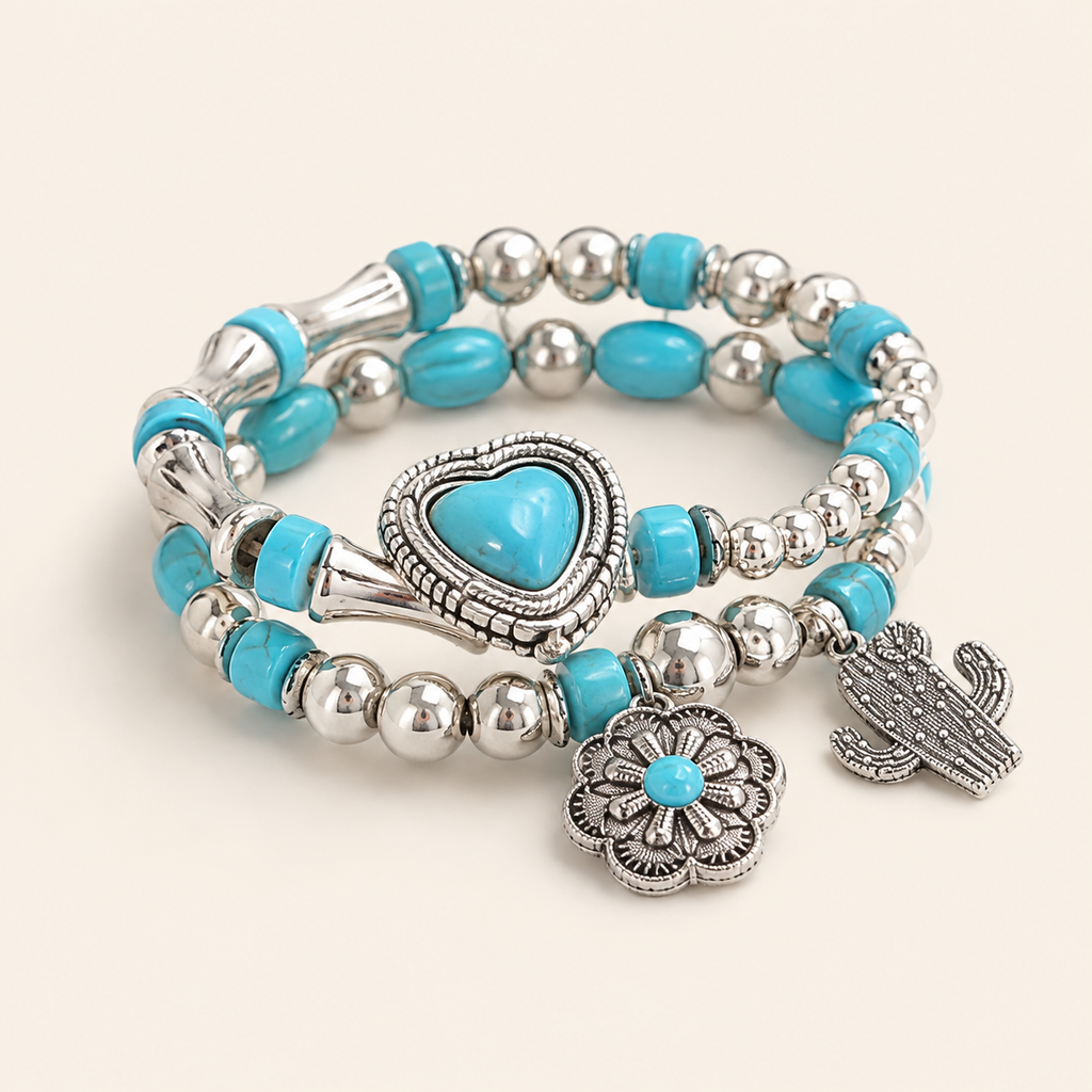Desert Heart Turquoise Charm Bracelet Set