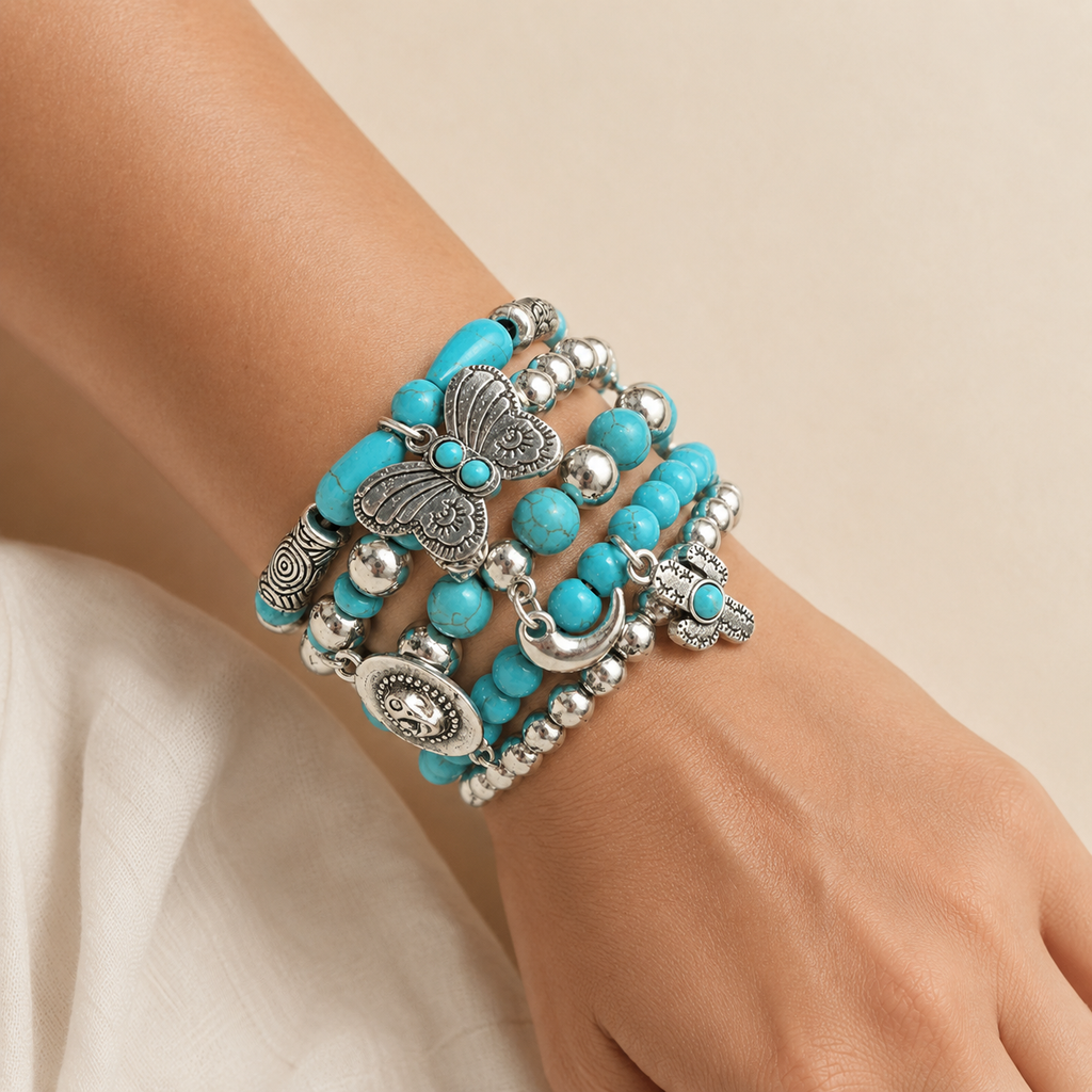 Desert Butterfly Turquoise Charm Bracelet Set