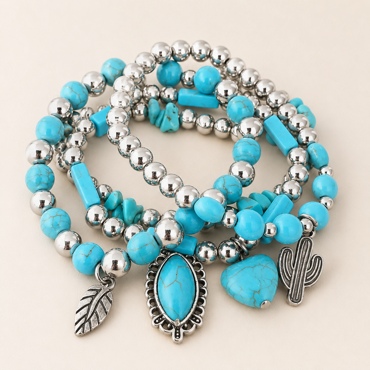Desert Wanderer Turquoise Charm Bracelet Set