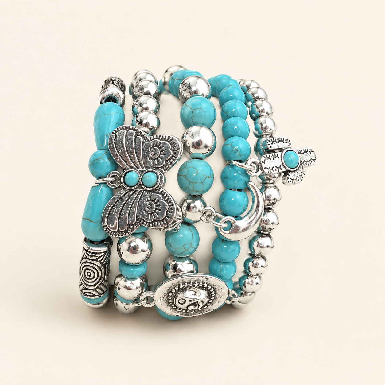 Desert Butterfly Turquoise Charm Bracelet Set
