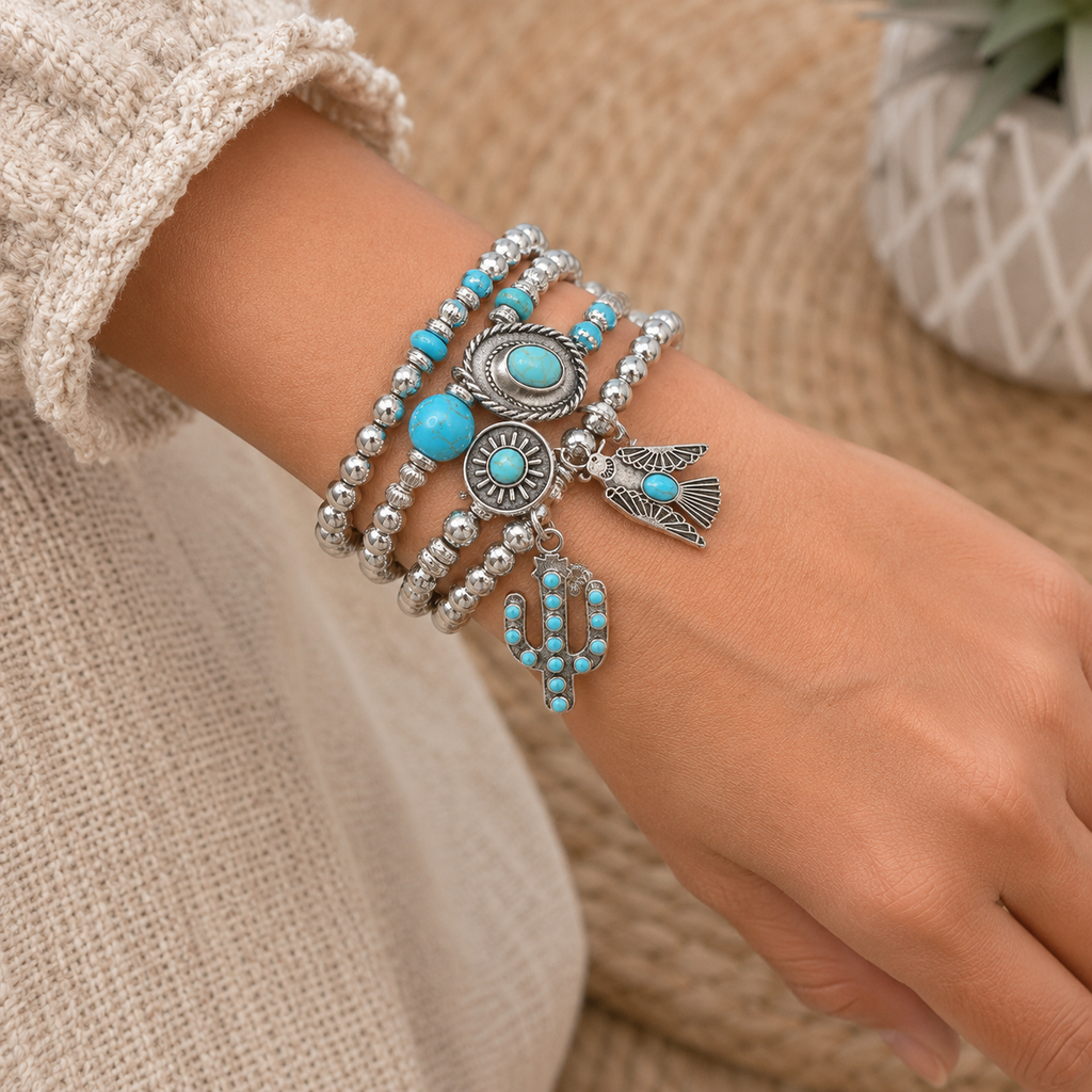 Desert Thunderbird Turquoise Charm Bracelet Set
