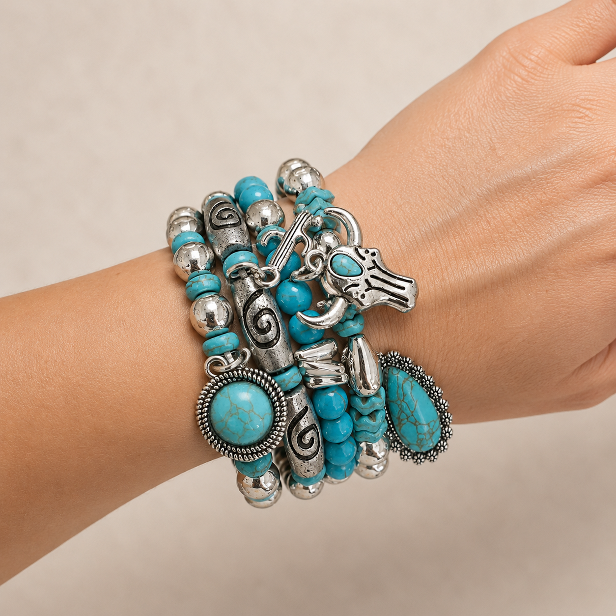 Wild West Turquoise Longhorn Bracelet Stack