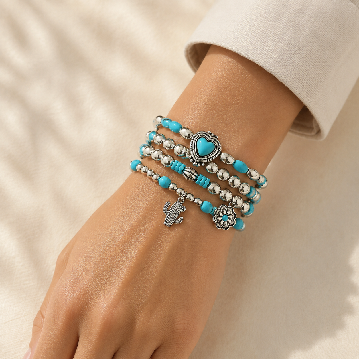 Desert Heart Turquoise Charm Bracelet Set