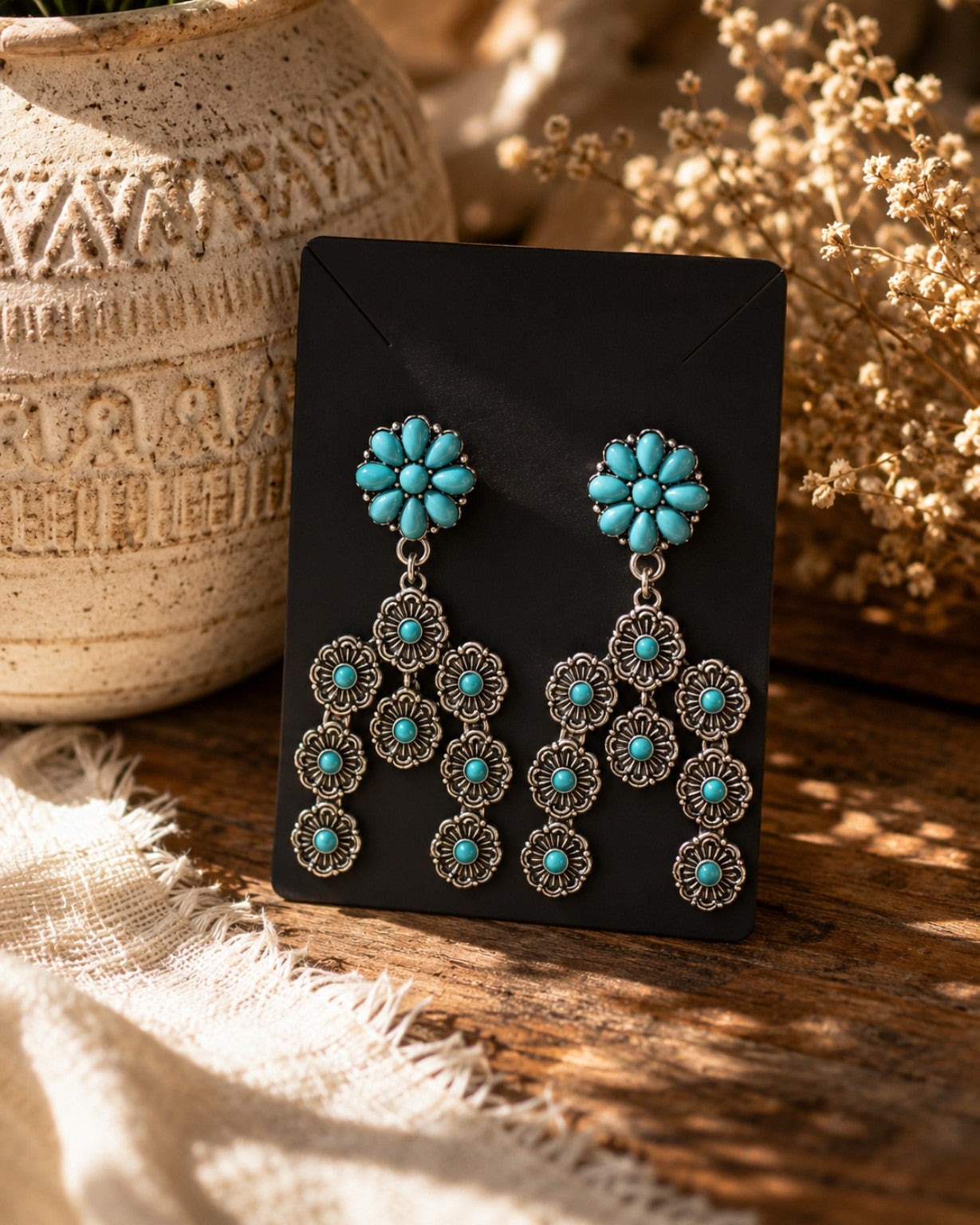 Turquoise Floral Western Chandelier Earrings