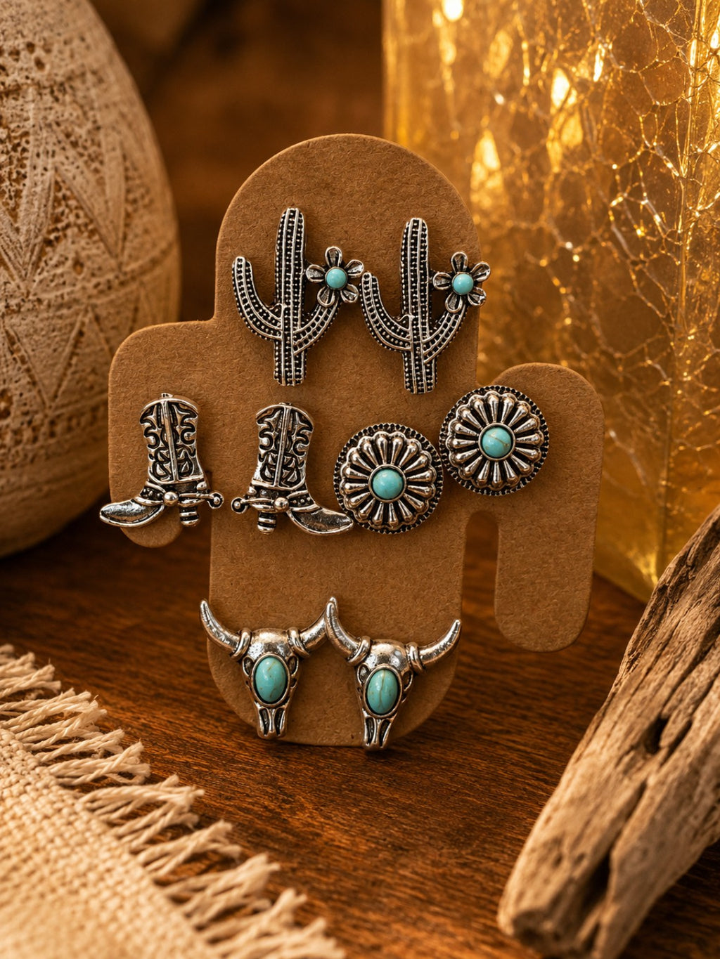 Western Turquoise Concho Stud Earring Set