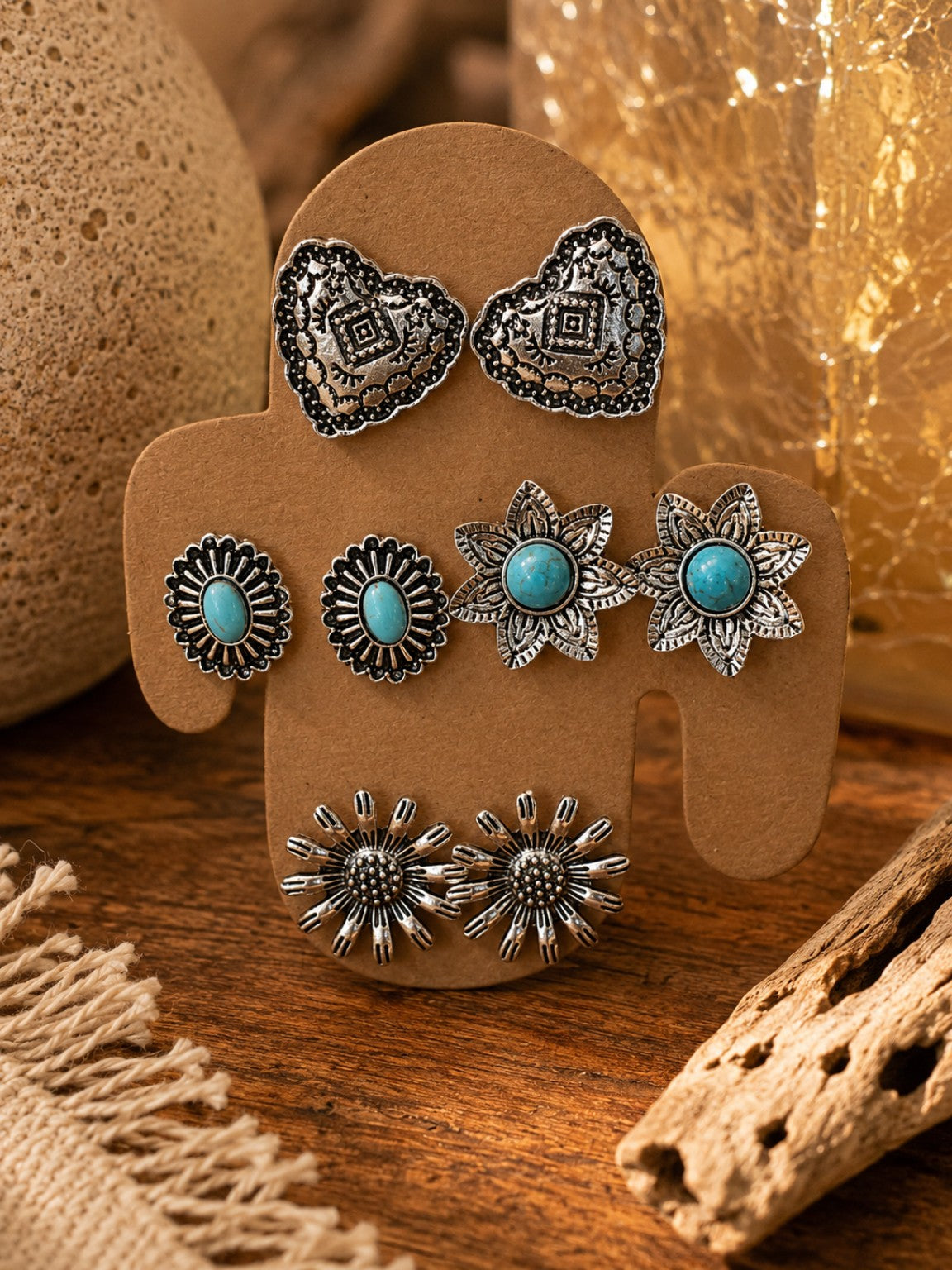 Western Turquoise Concho Stud Earring Set