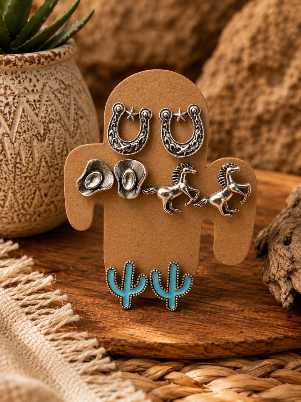 Western Turquoise Concho Stud Earring Set