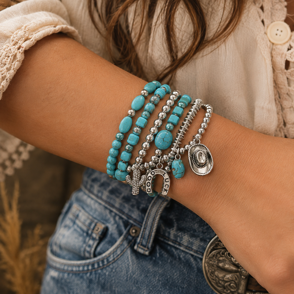 Lucky Cowgirl Turquoise Bracelet Stack
